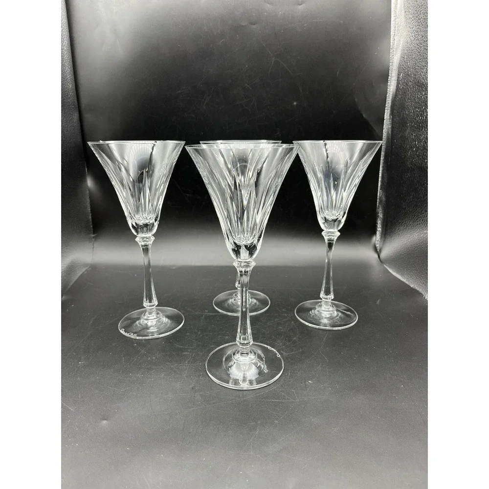 4 Signed Oscar de la Renta TIFTON Crystal Wine Champagne Glasses
